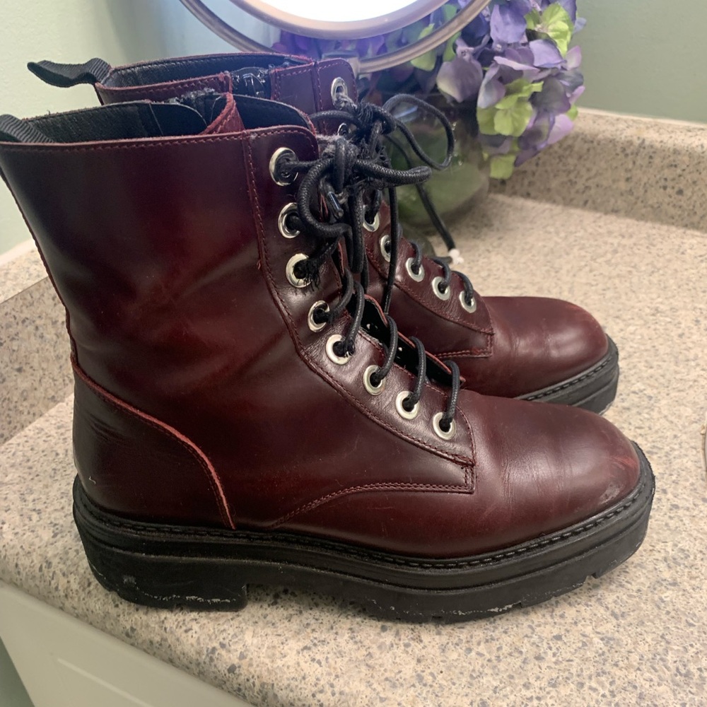 Red combat boots